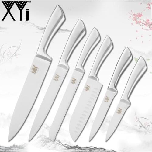 XYj 6Pcs Stainlesss Steel Kitchen Chef Knives Set Fruit Utility Santoku Bread Slicing Chef Knife Household Practical Accessories