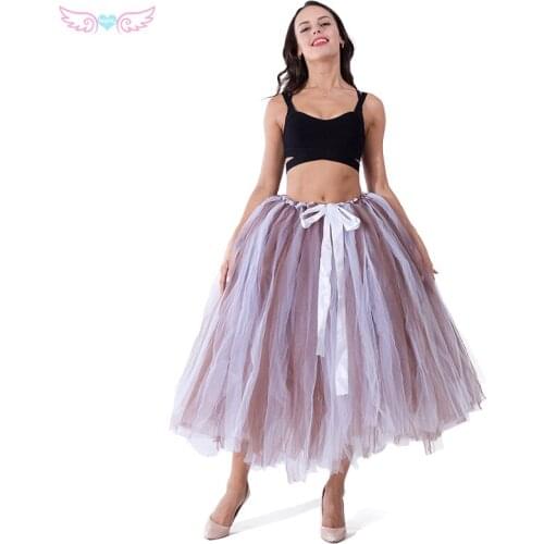 Kephy coffee and white tulle hande made 80cm long tutu skirts womenBridesmaid skirt party skirt