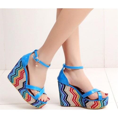 Womens Sweet Wedge Sandals Female Mesh Platform Bohemia High Heels 2020 Summer Fashion Zipper Open Toe Lady Beach Walking Shoes