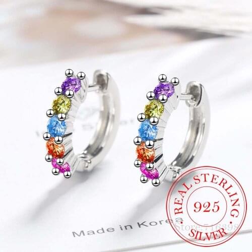 Fashion Jewelry 925 Sterling Silver Colorful Crystal Stud Earrings For Women Romantic Earring Brincos pendientes