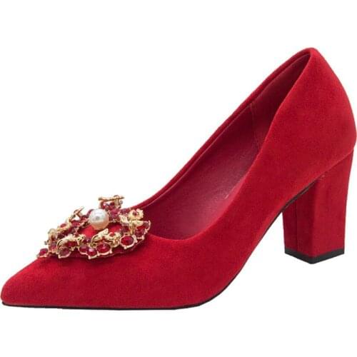 Luxury Rhinestone Red High Heels Women Pumps Suede High Slingbacks Shoes Ladies Pointed Toe Slip On Wedding Shoes Zapatos Mujer