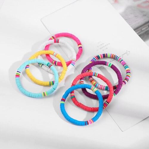 6mm Bohemian Colorful Clay Bracelets For Women Summer Beach Charm Elastic Soft Pottery Female Bracelet Boho Jewelry
