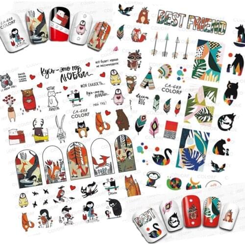 CA-648-649 autum flower squirrel fox 3d nail art stickers decal template diy nail tool decorations