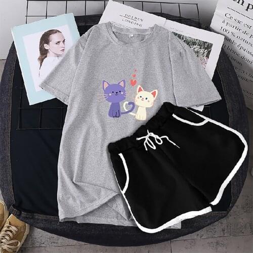 2021 Summer Woman Casual Suit Short Sleeve T-shirt Shorts Two Piece Set Short Sleeve O-Neck Paneled T Shirt Shorts Suits костюм