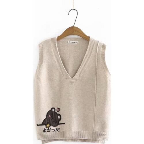 Plus size Womens knitted vest V-Neck Kawaii bear sleeveless Sweater oversize 2021 autumn blue black green Womens jumper