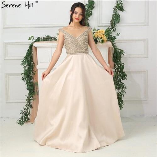 Sexy Sheer Neckline Beaded A-line Evening Dresses Sleeveless Satin Party Gown 2020 Prom Dress Vestido De Festa BLA6681