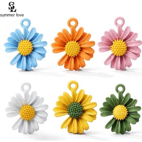 10PCS Small Alloy Enamel Daisy Flowers Charms for Bracelet Earring Making Colorful Floating Pendant DIY Jewelry Findings