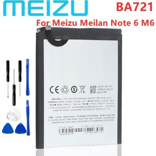 Meizu 100% Original 4000mAh BA721 Battery For Meizu Meilan Note 6 M6 Smart Phone Latest Production New Battery+Tracking Number