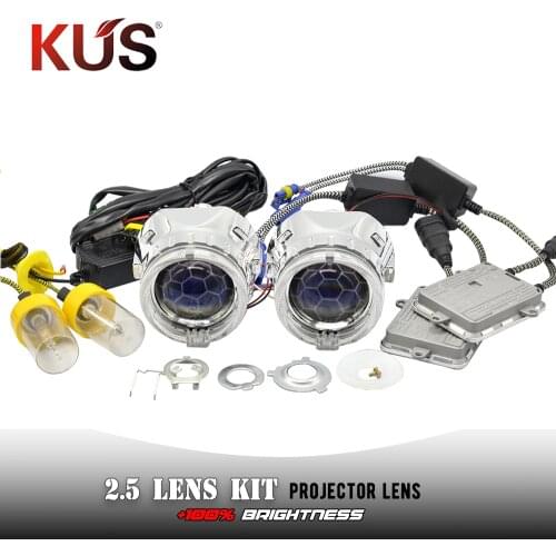2.5 Inch Blue Coating Honeycomb Bi Xenon Projector Lens DRL Angel Eye Shroud H1 55W AC Xenon Ballast Kit H4 H7 Car Motorcycle