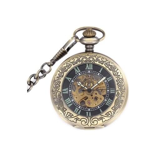 2019 Vintage Bronze Steampunk Roman Pocket Watches Retro Mechanical Pocket Watches Skeleton Pocket&Fob Chain Watches
