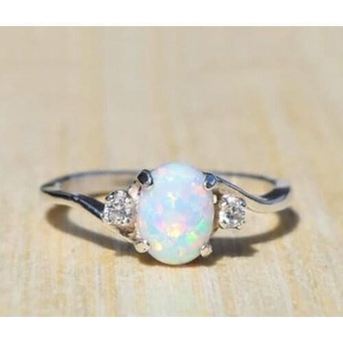 2020 New Fashion High-End Jewelry Stainless Steel Copper Opal Embed Dove Egg Shape Couple Lovers Rings For Women Wedding R-1033