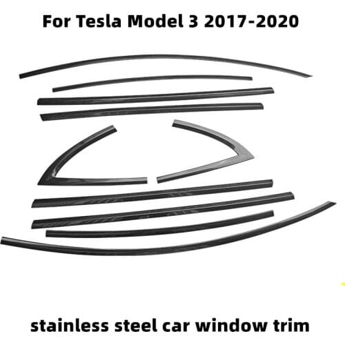 For Tesla Model 3 2017-2020 Accessories Stainless Steel Door Trim Cover Exterior Moulding Decoration Carbon Fiber Sticker Trim