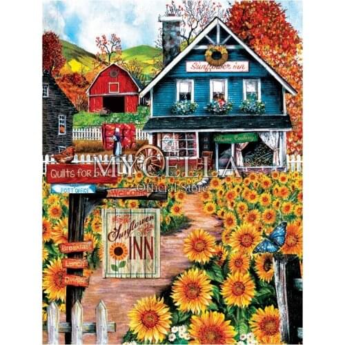 5d Diy Diamond Painting Embroidery Sunflower Inn Full Rhinestone cross stitch Needlework Home Decor Cartoon Diamond Mosaic Canva