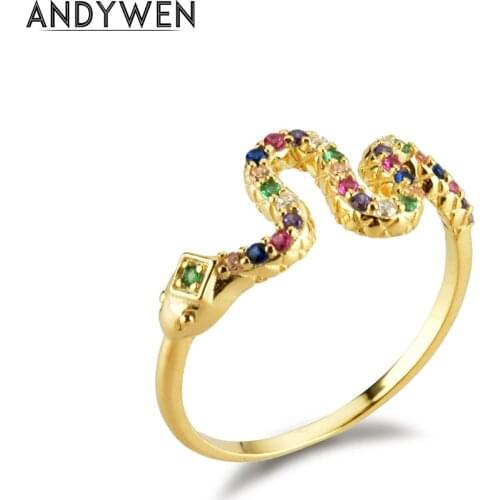 ANDYWEN 925 Sterling Silver Colorful Rings Snake Rainbow Fashion Fine Jewelry 2020 Rock Punk Crystal Zircon CZ Women Fashion