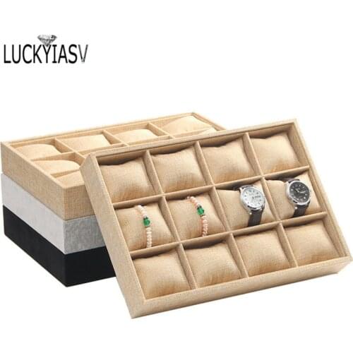 12 Grids Velvet Watch Box Case Professional Holder Organizer for Clock Watches Jewelry Boxes Case Display Box Watch Tray