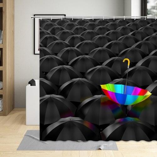 Black Umbrella Color Art Bathroom Curtains Waterproof Polyester Fabric Shower Curtain For Wall Home Art Decor Screens With Hooks