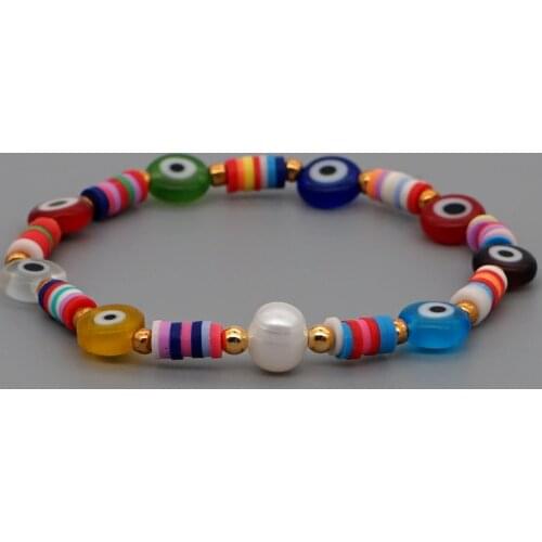 GO2BOHO Turkish Evil Eye Heishi Disc Beads Bracelet Women Lucky Bracelets Jewelry Pulseras Mujer Real Pearls Handmade Armband