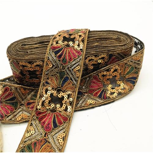 6CM Wide Glitter Handmade Sew Sequins Ribbon Lace Appliques Collar Neckline Trims Dress DIY Sewing Material Decoration 1 Yards