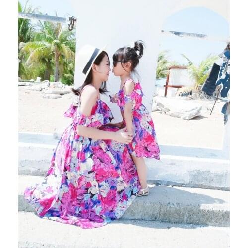 2020 Summer Family Look Girl and Mother Dress Matching Summer Clothes Chiffon Beach Dresses Outfits Mother Daughter Dresses