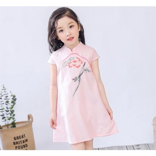 Summer Thin Baby Girls Dresses Toddler Girls Clothes Short Sleeve Dress Little Children Embroidery China Style Dresses Infants