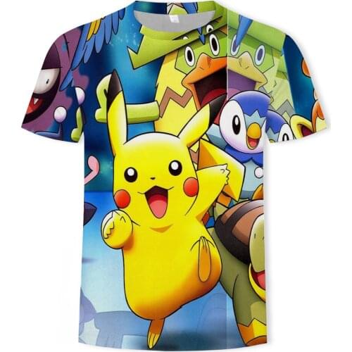 Summer fashion new mens and childrens T-shirts anime Pikachu 3D printing super cute short-sleeved top