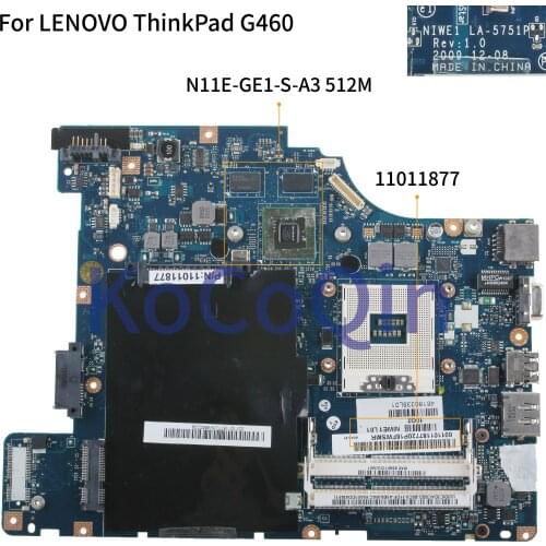 KoCoQin Laptop motherboard For LENOVO G460 Z460 Mainboard NIWE1 LA-5751P 11011877 HM55 N11E-GE1-S-A3 512M
