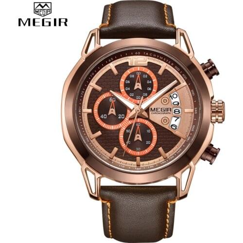 MEGIR Men Watches Waterproof Sport Chronograph Quartz Wrist Watch Relogio Masculino Top Brand Luxury Leather Watches Man Clock