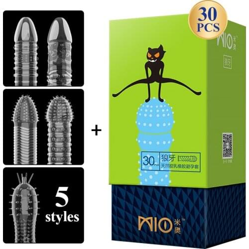 MIO Spike Condoms Large Particle Dotted 5 Styles Reusable Crystal Penis Particles Condoms Delay Penis Sleeves Sex Toys For Men