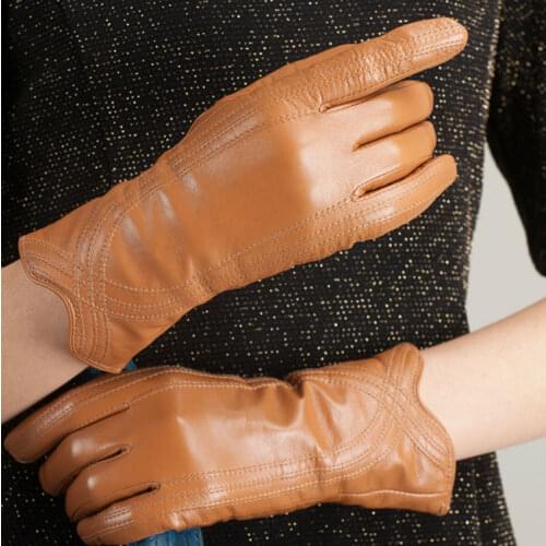 Fashion Winter Women Leather Gloves Genuine Brand White Leather Driving Gloves Party Lady Sheepskin Mitten Female Gloves AGD500