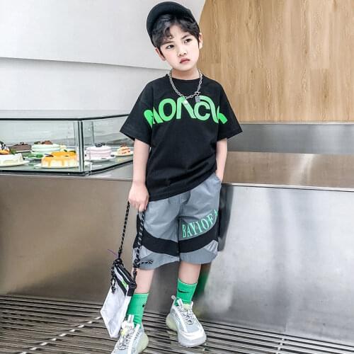New Summer Boys Clothes Sets Fashion Print Letter Print Short Sleeve Tops & Pants Children Sport For Boys 4 6 8 10 12 Years