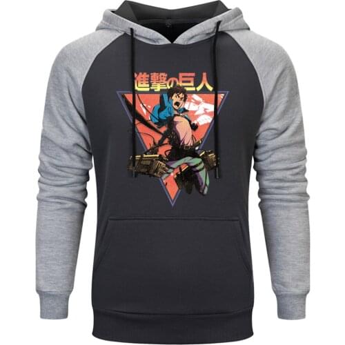 Attack on Titan Anime Mens Raglan Hooded Fashion Streetwear Sweatshirt Tops Leisure Outwear Clothing Autumn Oversize Tracksuits