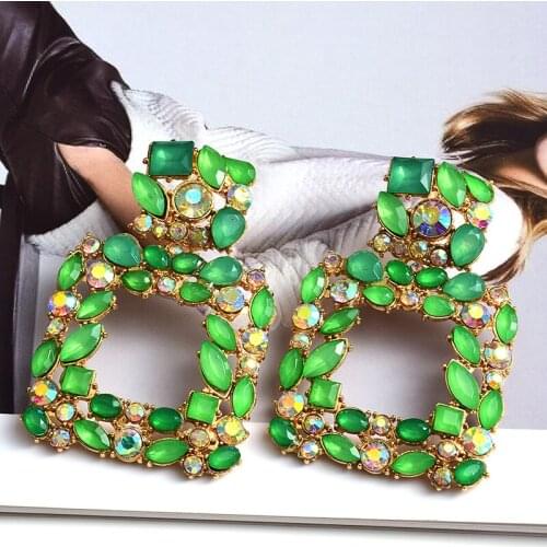 Wholesale New Colorful Rhinestone Square Metal Dangle Drop Earrings High-Quality Fashion Crystals Jewelry Accessories For Women