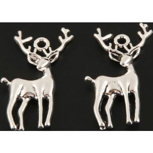25pcs Charms Sika Christmas Deer Silver Color Pendant For Jewelry Making DIY Craft Handmade Accessorie