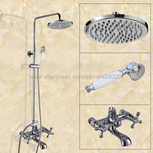 Polished Chrome 8" Rainfall Shower Faucet set Wall Mounted Swivel Tub Spout Hand Held Shower Hot /Cold Taps Kcy320