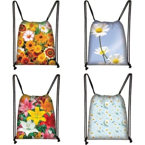 Popular Daisy Print Ladies Drawstring Bag Girls School Backpack Women Shopping Foldable Eco-friendly Storage bag Best Gift
