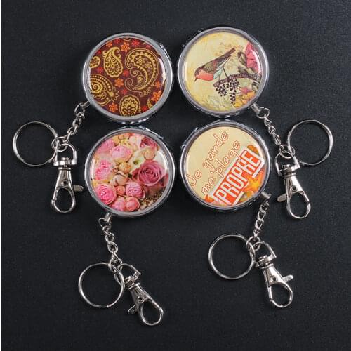 Portable Stainless Steel Round Ashtray Jewelry Box Storage Case With Keychain New