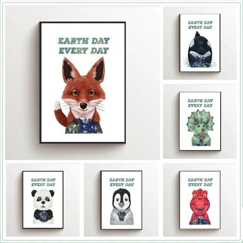 Cartoon Animal Poster Panda Fox Hippo Canvas Painting Kindergarten Wall Painting Children Bedroom Wall Decoration Painting