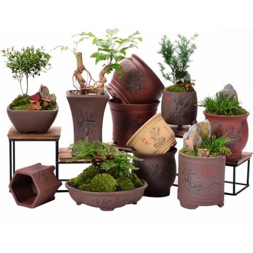 Chinese Style Purple Sand Simple Creative Flowerpot Hand Painted Ceramic Bonsai Vase Home All Match Exquisite Basin Potted