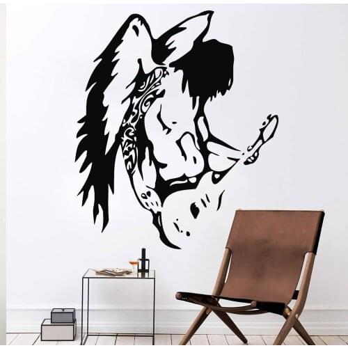 Rock Wall Stickers Creative Music Guitar Wings Vinyl Self-adhesive Wall Decals Teen Bedroom Cool Home Decoration Z070