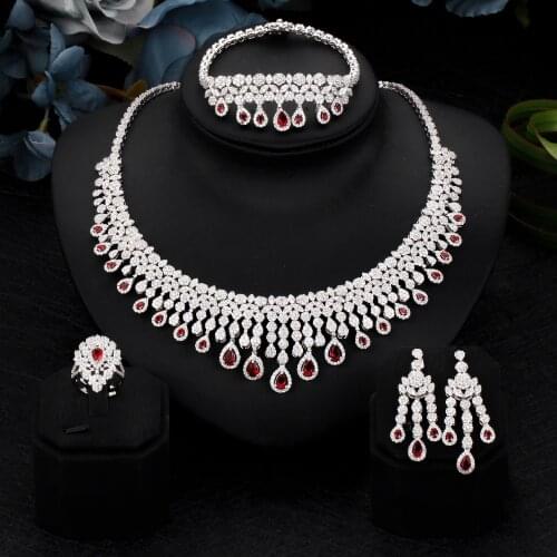 Bride Talk Luxury 4 PCS Jewelry Sets All Studded With Zircona Tassels Design Dubai Women Wedding Engagement Jewelry Set