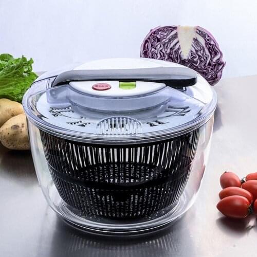 Hand-Held Salad Bowl Spinner Vegetable Dehydrator Push-Type Safe 5L Bowl Clear Drain Washing Fruit Basin Basket Large-capac U2T8