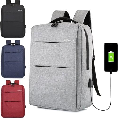 Men Computer Backpack USB Recharge Backpack Business Casual Travel Backpack Laptop Bag Student School Bag Canvas Backpacks Men