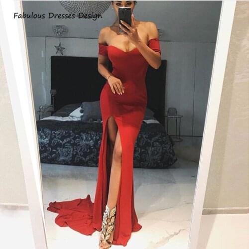 Sexy Backless Split Mermaid Bridesmaid Dresses 2021 Off Shoulder Sweetheart Sweep Train Red Wedding Guest Dress Gown платья