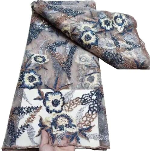 SJ Lace Handmade Beaded Nigerian Mesh Net Lace Fabric African Lace Fabric 2021 High Quality French Mesh Tulle Lace Fabric y6-1