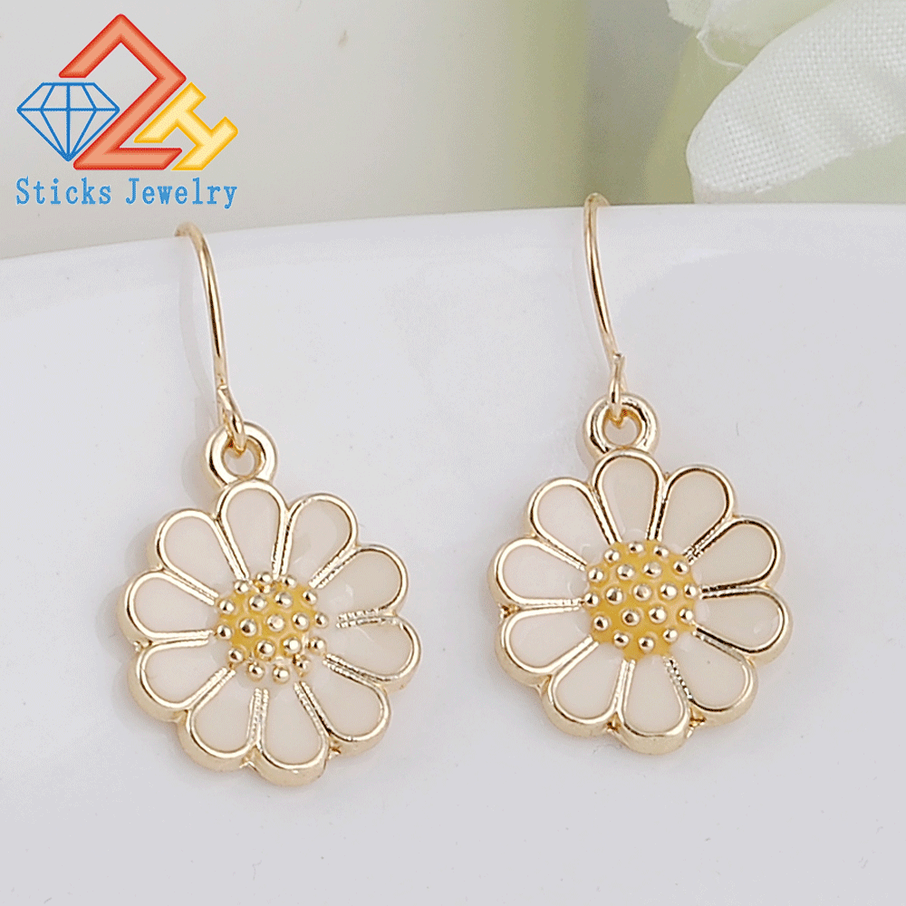 Wedding Jewelry Women Earrings Bijoux Light Gold White Enamel Daisy Flower Earrings Choose Free Shipping