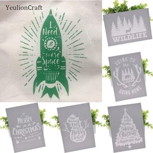 Chzimade 6Pcs/lot Merry Christmas Self-Adhesive Silk Screen Stencils Printing Mesh Transfers DIY Home Decoration