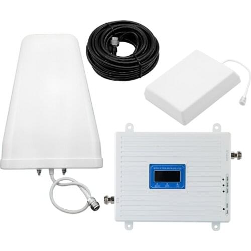 100-240V Tri Band Amplifier 900 1800 2100 GSM DCS WCDMA 2G/3G/4G LTE Universal Signal Booster Intelligent Repeater Kit