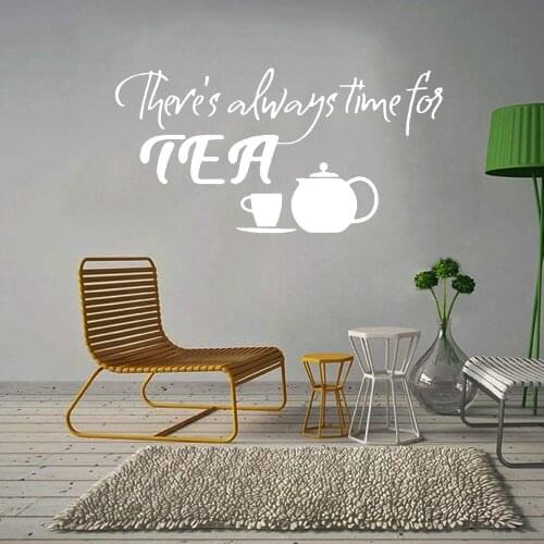 Always Tea Time Quote Vinyl Wall Decals Home Decor Kitchen Coffee Shop Art Mural Stickers Removable Wallpoof CX1763
