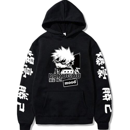 Japan Anime My Hero Academia Hoodies Men Women Long Sleeve Streetwear Bakugou Anime Manga Black Hoodies