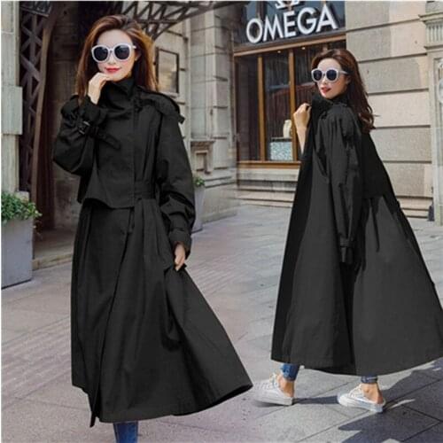 Female Windbreaker Outerwear Spring New Fashion 2021 Fall /autumn Women Solid Casual Simple Classic Maxi Trench Long Coat